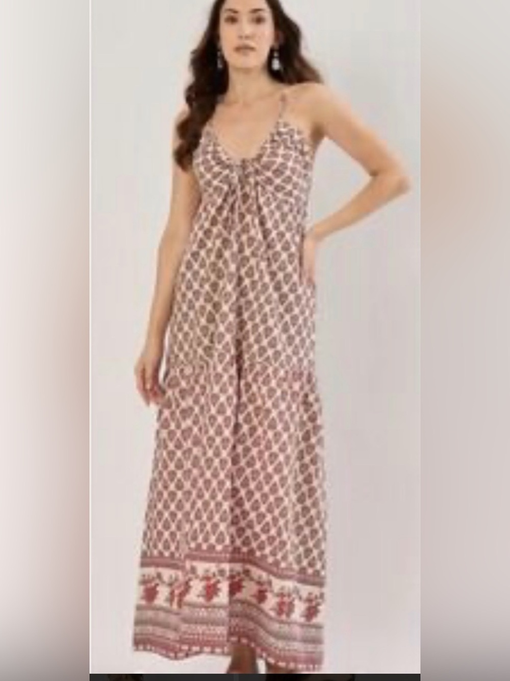 Sim & Sam Rust Border Sleeveless
Halter V-Neck Maxi Dress Sz M NWT/0433
